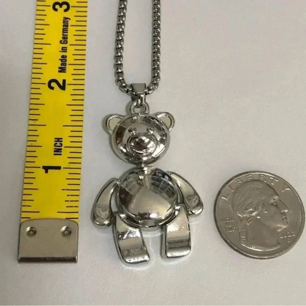 Teddy Bear Trendy Cute Stainless Steel Silver Necklace Stuffed Animal New NWT